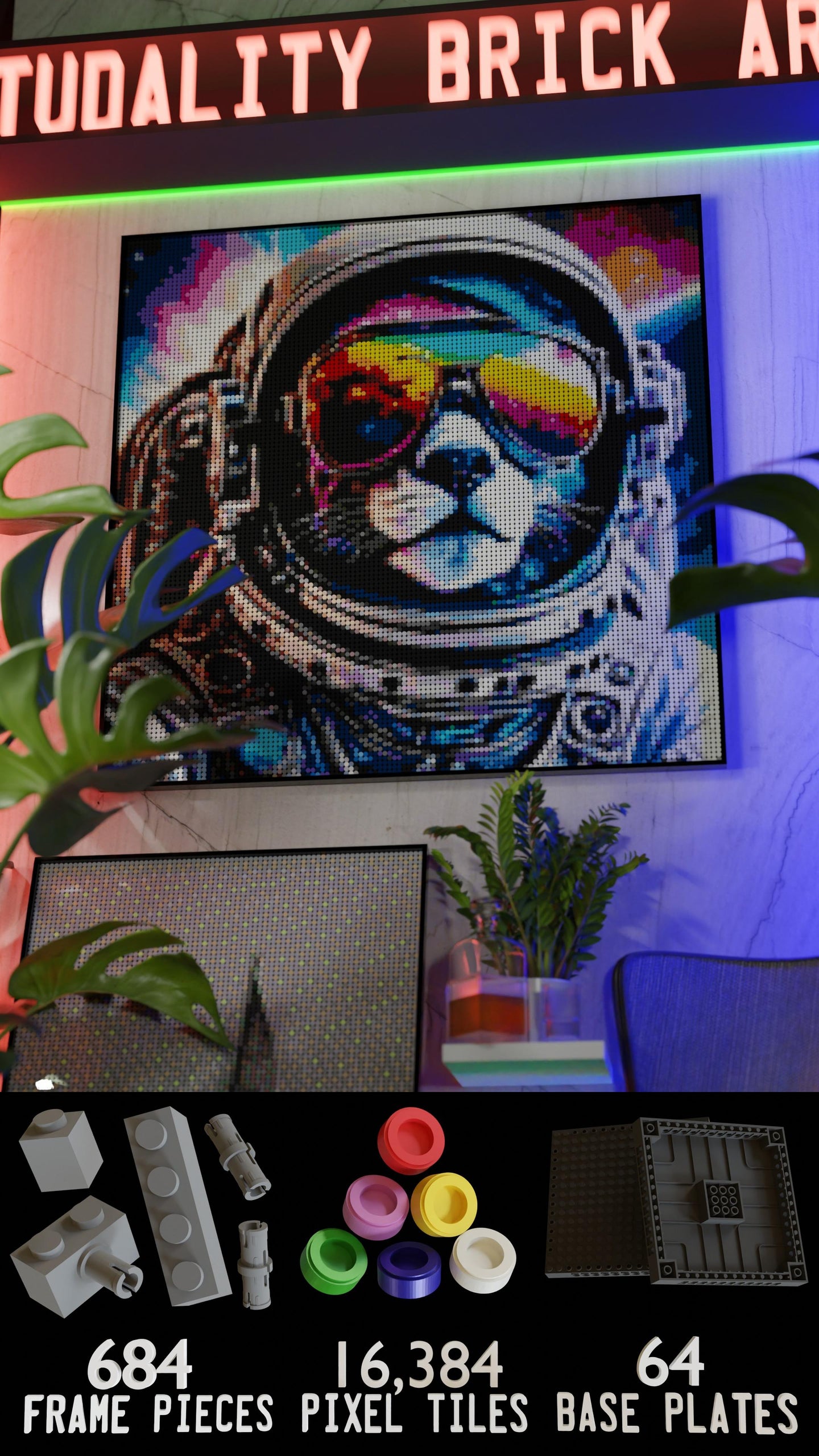 Purrsuit of Space LEGO® Style mosaic kit with clear building instructions